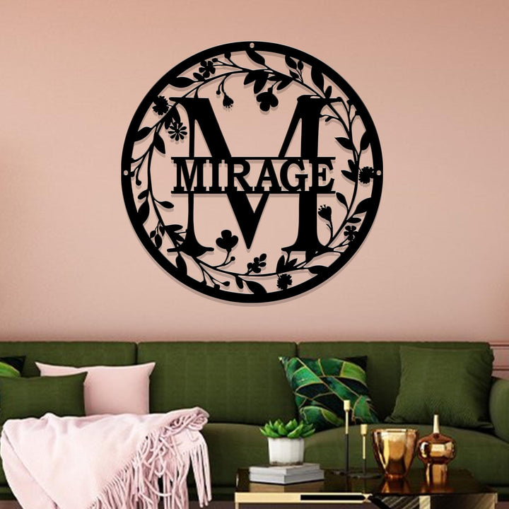Metal Circle Letter Monogram with Vines | Wall Monogram Sign | Couples Gift | Letter Decor, Letter Vine Monogram | Wedding Gift, Metal Sign