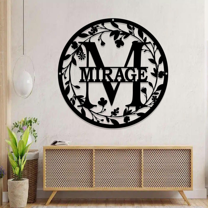 Metal Circle Letter Monogram with Vines | Wall Monogram Sign | Couples Gift | Letter Decor, Letter Vine Monogram | Wedding Gift, Metal Sign