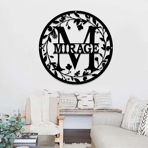 Metal Circle Letter Monogram with Vines | Wall Monogram Sign | Couples Gift | Letter Decor, Letter Vine Monogram | Wedding Gift, Metal Sign