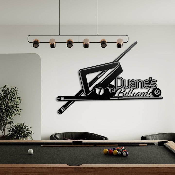 Custom Billiards Sport And Bar Metal Wall Art with LED Light Personalized Snooker Player Name Sign Home Decor Pool Ball Decoration Man Cave