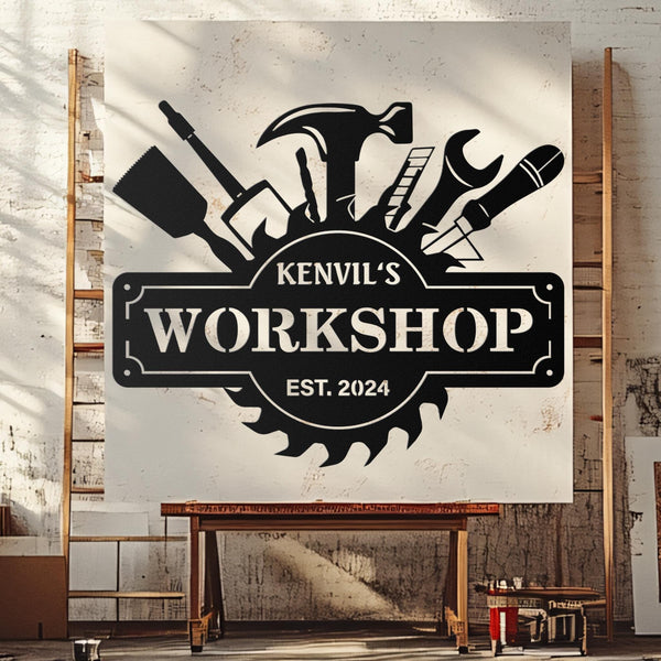 Custom Workshop Metal Sign With Lights, Papas Work Shop, Repair Tool Sign, Carpenter Tools Wall Art Decor, Gift for Dad Grandpa, Mechanic