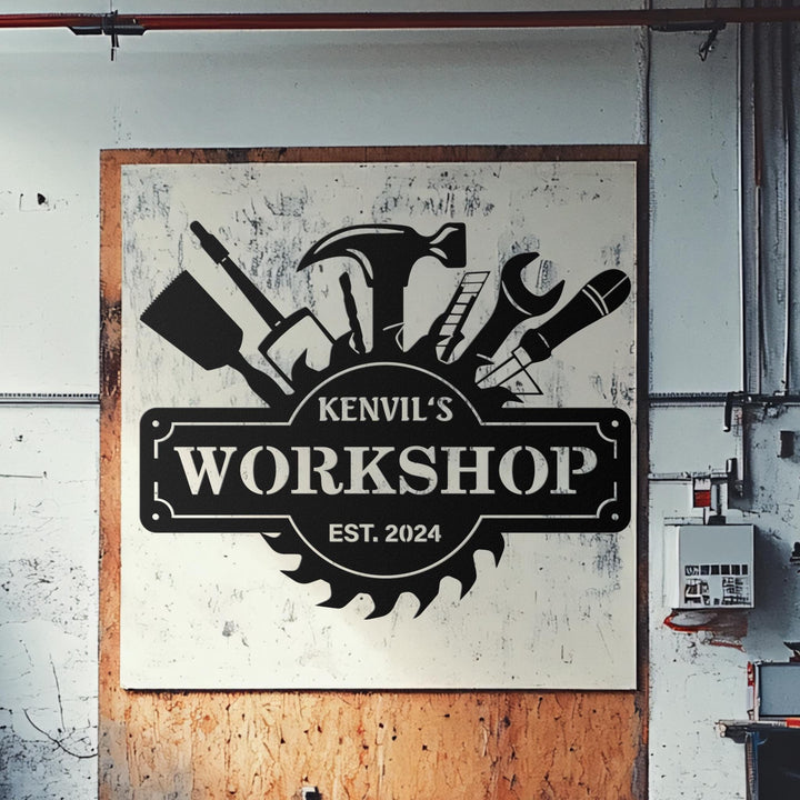 Custom Workshop Metal Sign With Lights, Papas Work Shop, Repair Tool Sign, Carpenter Tools Wall Art Decor, Gift for Dad Grandpa, Mechanic
