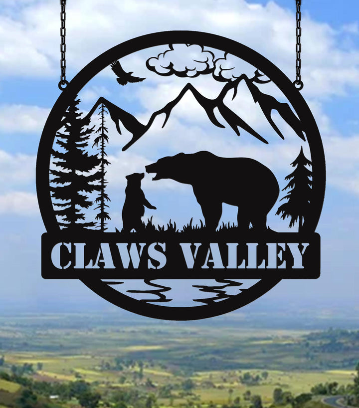 Wilderness Bear Cabin Sign, Mountain Decor Personalized Metal Bear Sign, Cabin Decor, Outdoor Bear Decor, Rustic Cabin Bear Sign, Door Decor