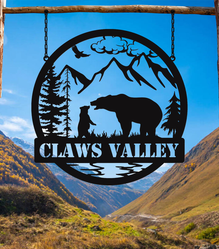 Wilderness Bear Cabin Sign, Mountain Decor Personalized Metal Bear Sign, Cabin Decor, Outdoor Bear Decor, Rustic Cabin Bear Sign, Door Decor