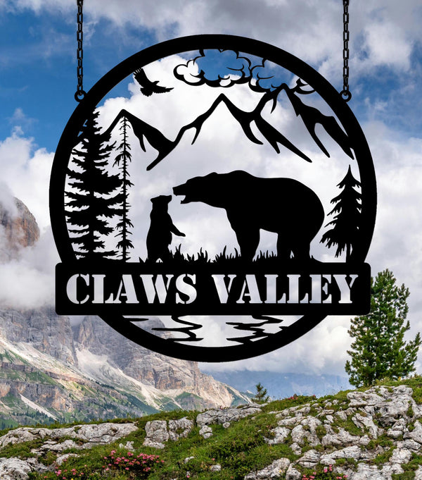 Wilderness Bear Cabin Sign, Mountain Decor Personalized Metal Bear Sign, Cabin Decor, Outdoor Bear Decor, Rustic Cabin Bear Sign, Door Decor