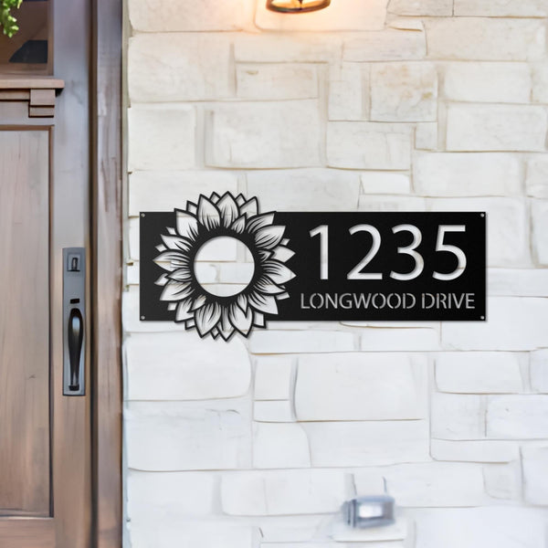 Personalized Sunflower Metal Address Sign House number, Custom Floral Metal Wall Art Decor, Hanging Address Plaque, Housewarming Gift