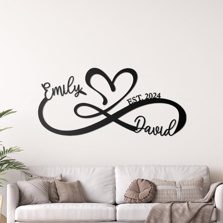 Custom Wedding Metal Wall Art, Unique Infinity Symbol With Heart Sign, Couple Names Sign, Love Sign, Wedding Decorations, Gift For Newlywed