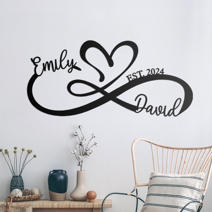 Custom Wedding Metal Wall Art, Unique Infinity Symbol With Heart Sign, Couple Names Sign, Love Sign, Wedding Decorations, Gift For Newlywed