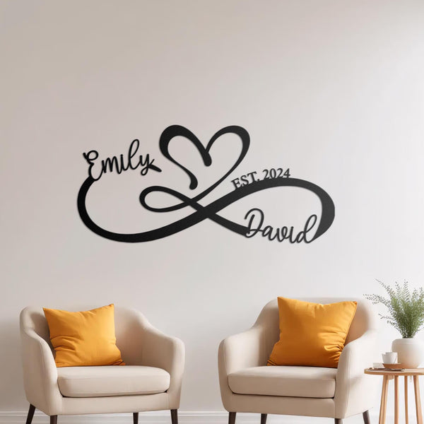 Custom Wedding Metal Wall Art, Unique Infinity Symbol With Heart Sign, Couple Names Sign, Love Sign, Wedding Decorations, Gift For Newlywed
