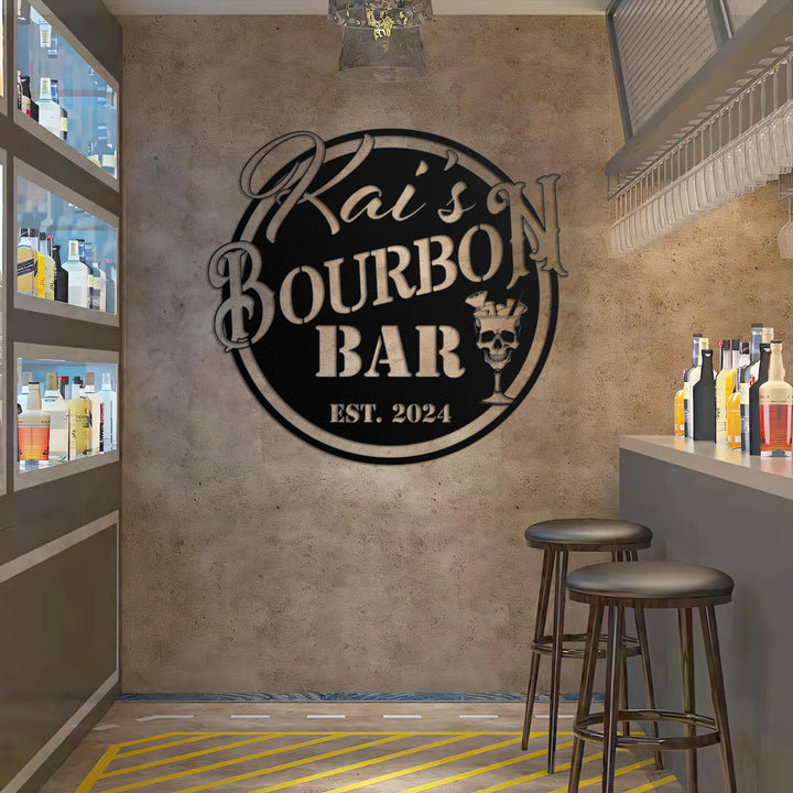 Custom Home Pub Gin Bourbon Bar Metal Wall Art LED Light - Personalized Whiskey Cocktail Drinking Name Sign Home Bar Decor - Ideal for Gifts