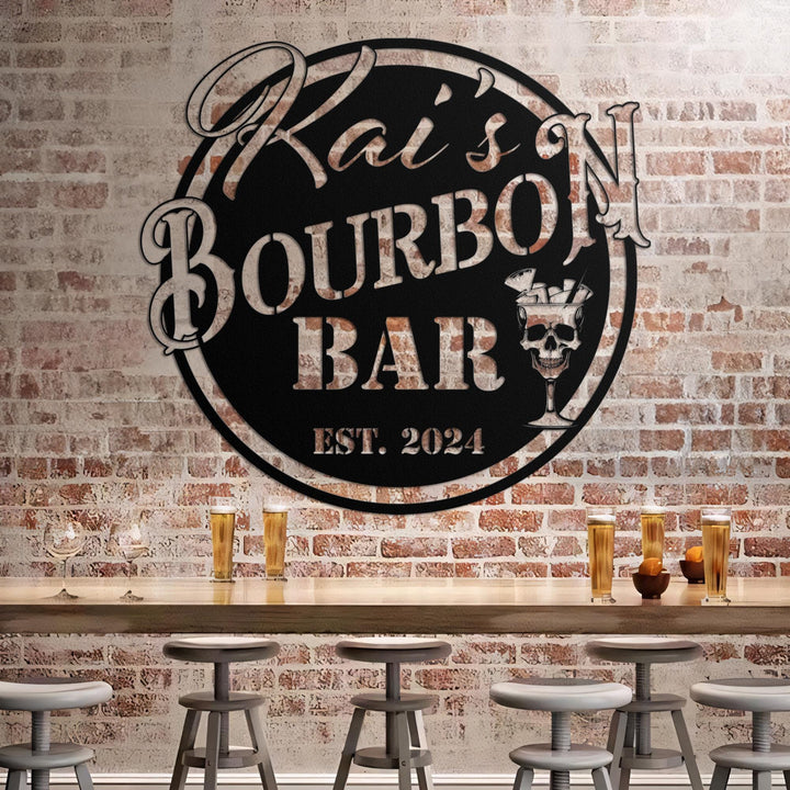 Custom Home Pub Gin Bourbon Bar Metal Wall Art LED Light - Personalized Whiskey Cocktail Drinking Name Sign Home Bar Decor - Ideal for Gifts