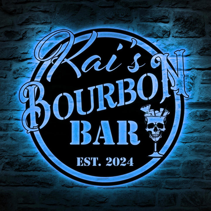 Custom Home Pub Gin Bourbon Bar Metal Wall Art LED Light - Personalized Whiskey Cocktail Drinking Name Sign Home Bar Decor - Ideal for Gifts