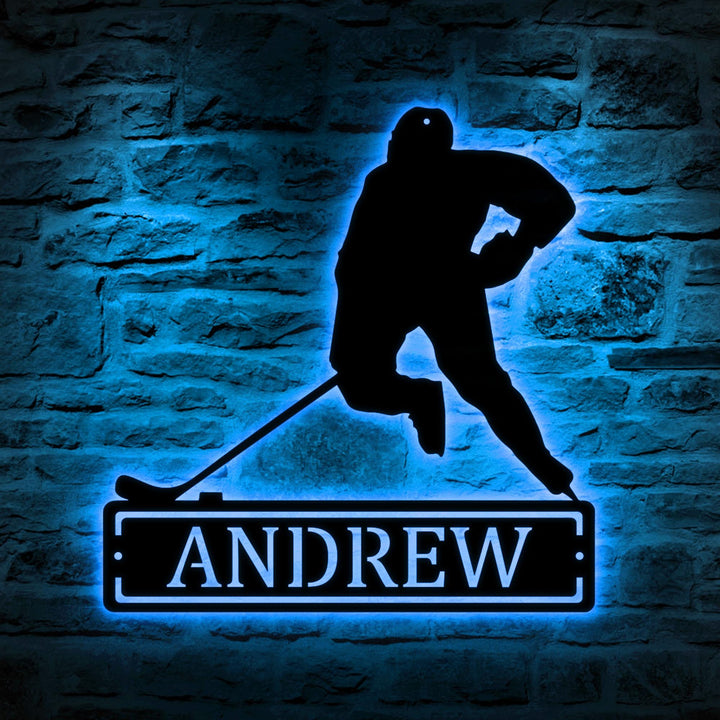 Custom Hockey Metal Sign Led Light, Hockey Coach Gift Hockey Gifts for Team, Hockey Wall Decor, Player Stick Sign, Sport Christmas Gift