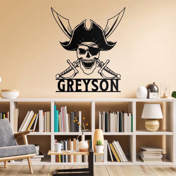 Custom Pirate Skull Metal Wall Art LED Light Personalized Pirate Ship Name Sign Home Decor Skeleton Piracy Decoration Birthday Housewarming