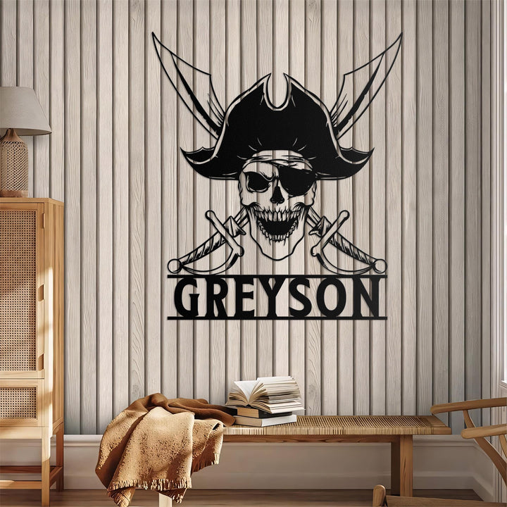Custom Pirate Skull Metal Wall Art LED Light Personalized Pirate Ship Name Sign Home Decor Skeleton Piracy Decoration Birthday Housewarming