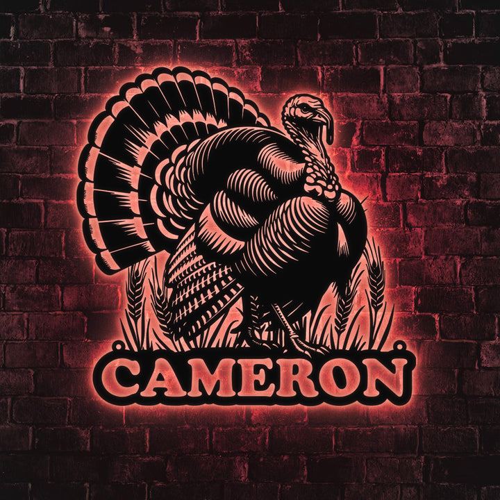 Custom Wild Turkey Farmhouse Metal Wall Art LED Light Personalized Turkey Farm Name Sign Home Decor Barn Nursery Decoration Farmer Birthday