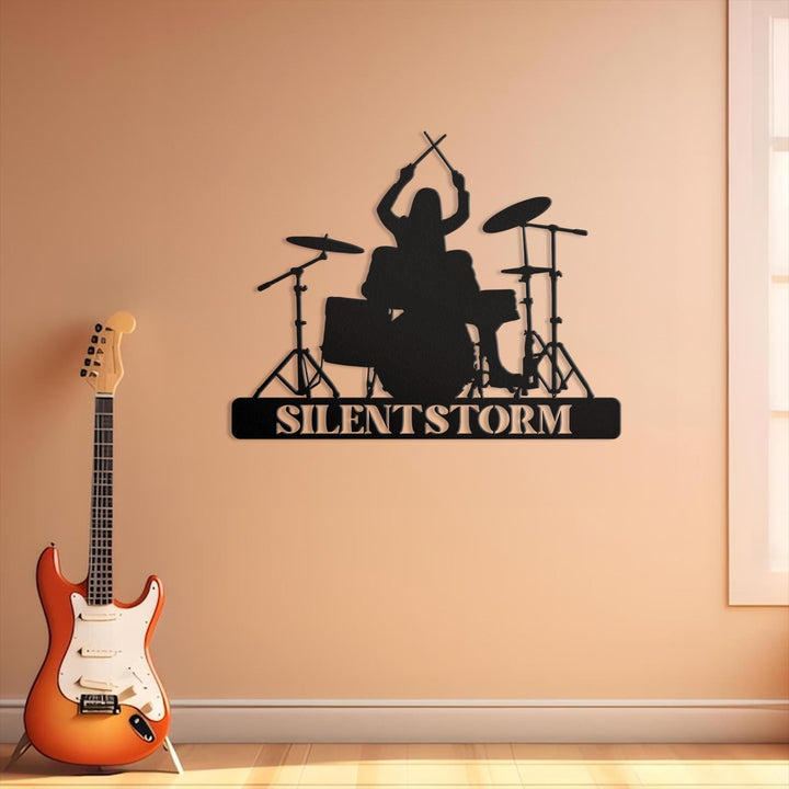 Custom Drum Metal Sign Wall Art With LED Lights, Personalized Drummer Name Sign, Metal Wall Hanging, Gift For Musician, Music Decor