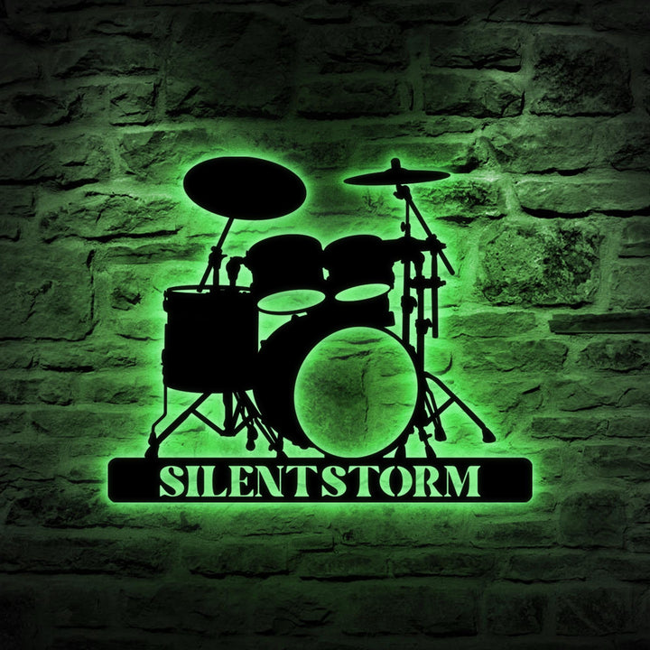 Custom Drum Metal Sign Wall Art With LED Lights, Personalized Drummer Name Sign, Metal Wall Hanging, Gift For Musician, Music Decor