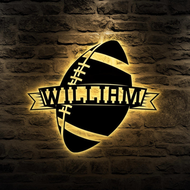 Custom American Football Metal Wall Art LED Light Personalized Player Lover Sign Home Decor Kid Boy Girl Nursery Decoration Christmas Gift