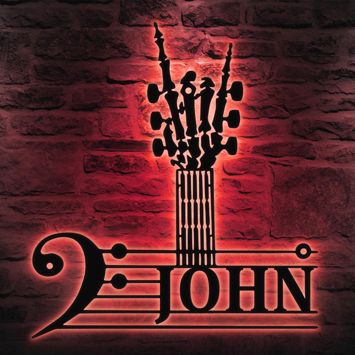 Personalized Rock On Guitar Metal Wall Art, Rock Roll Skeleton Hand Sign With Lights, Guitarists Lover Gift, Music Studio Decor, Band Room