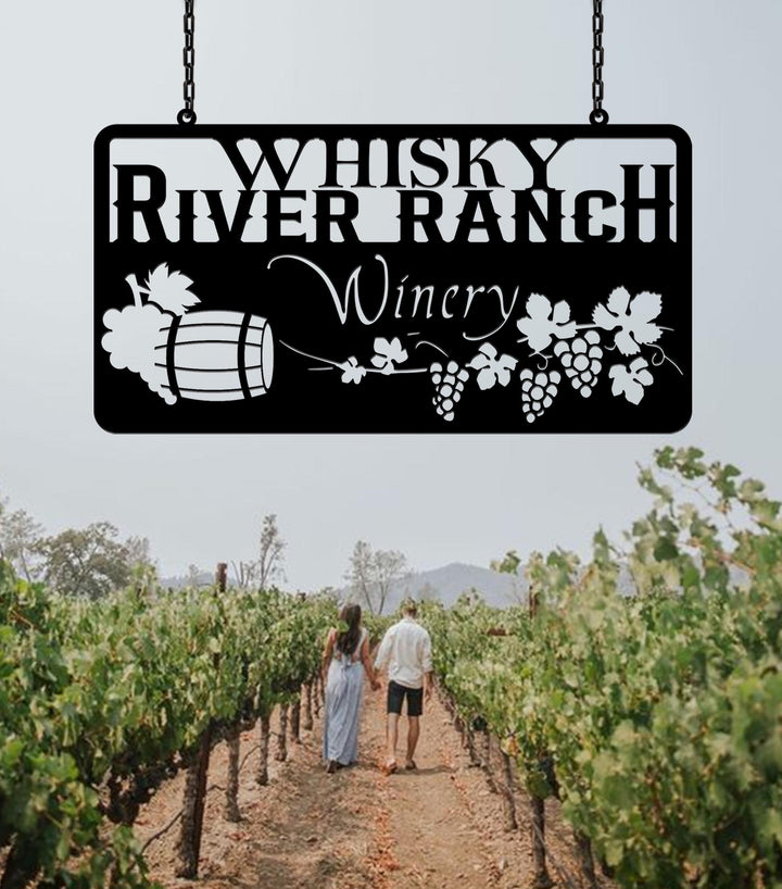 Custom Grape Metal Sign, Wine Grapes Vineyard Hanging Plaque, Personalized Winery Sign With Grapes, Outdoor Farm Decor, Gate Sign