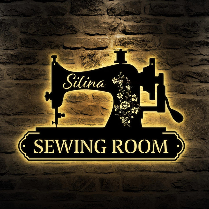Personalized Sewing Metal LED Sign, Custom Quilting Sign For Sewing room Decor, gift for grandma, Sewing Machine Sign, Seamstress Gifts.