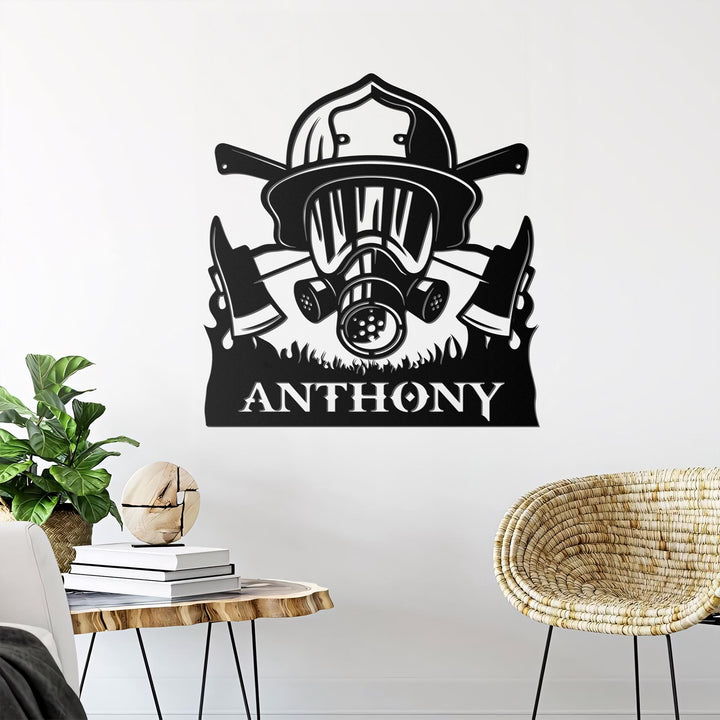 Personalized Firefighter Metal Sign, Firefighter Helmet Wall Decor, Custom Name Room Sign, Gift for Fireman, Firewoman Appreciation Gift