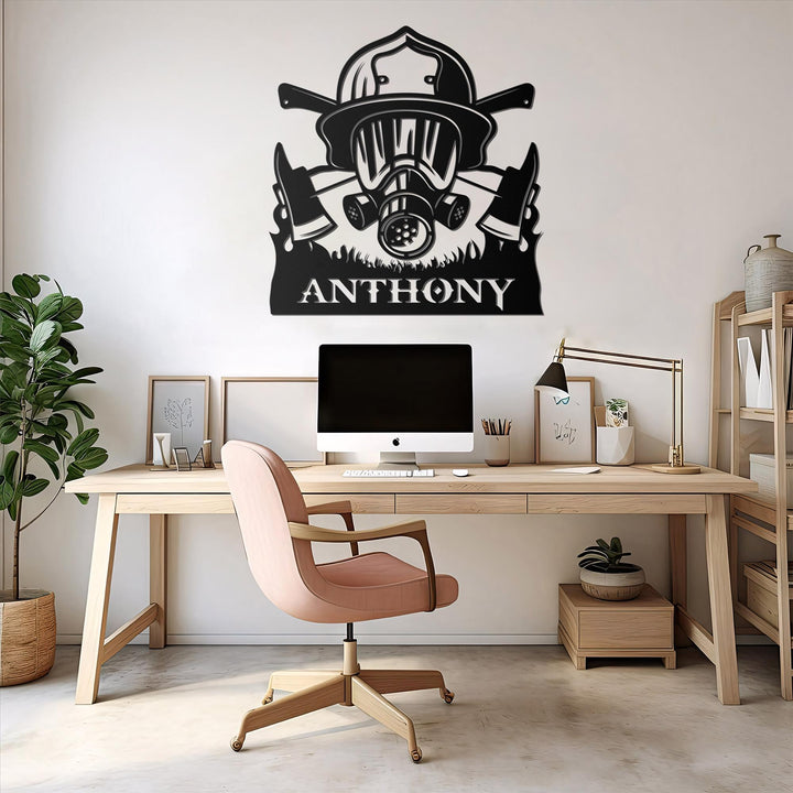 Personalized Firefighter Metal Sign, Firefighter Helmet Wall Decor, Custom Name Room Sign, Gift for Fireman, Firewoman Appreciation Gift