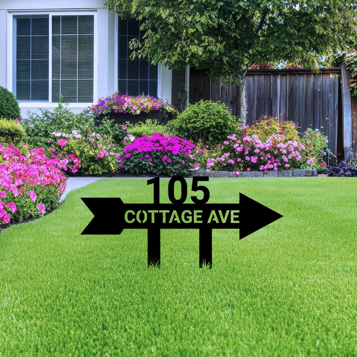 Personalized Address Arrow Metal Yard Sign, Custom Arrow House Number Garden Decor, Address Sign with Street Name, Housewarming Gift