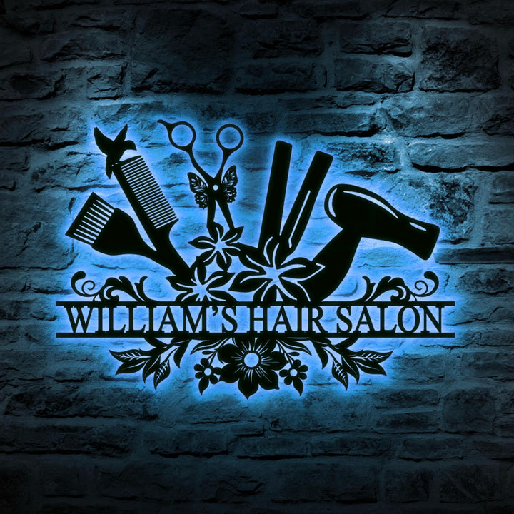 Custom Hair Salon Metal LED Sign,Hairstylist Gift,Personalized Salon Wall Decor,Salon Welcome Sign,Custom Door Hanger,Beauty Salon Wall Art