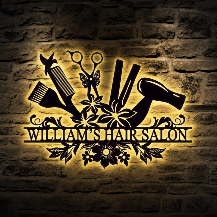Custom Hair Salon Metal LED Sign,Hairstylist Gift,Personalized Salon Wall Decor,Salon Welcome Sign,Custom Door Hanger,Beauty Salon Wall Art