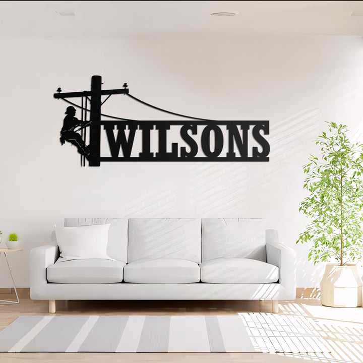 Personalized US Lineman Metal Wall Art With LED Light, Custom Lineman Name Sign Decoration, Christmas Gift, Flag Electrician Decor