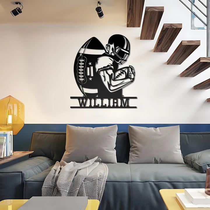 Custom American Football Metal Sign with LED Light, Football Player Name Sign, Football Coach Gift, Boys Room Decor, Sport Room Wall Hanging