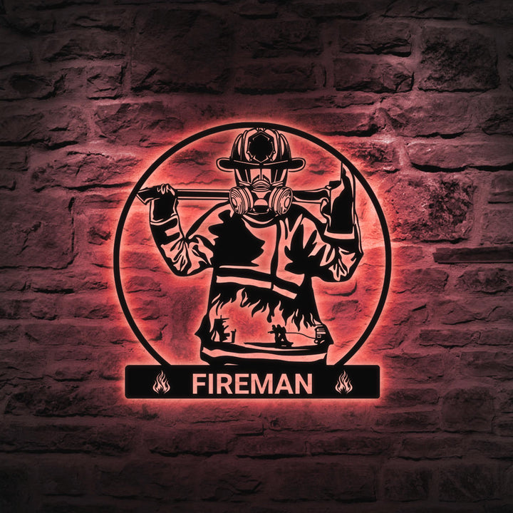 Personalized Fireman Metal LED Sign, Fireman Wall Art, Firefighter wall Decor, Fireman Gift, First Responder Gift, Fire Department Monogram