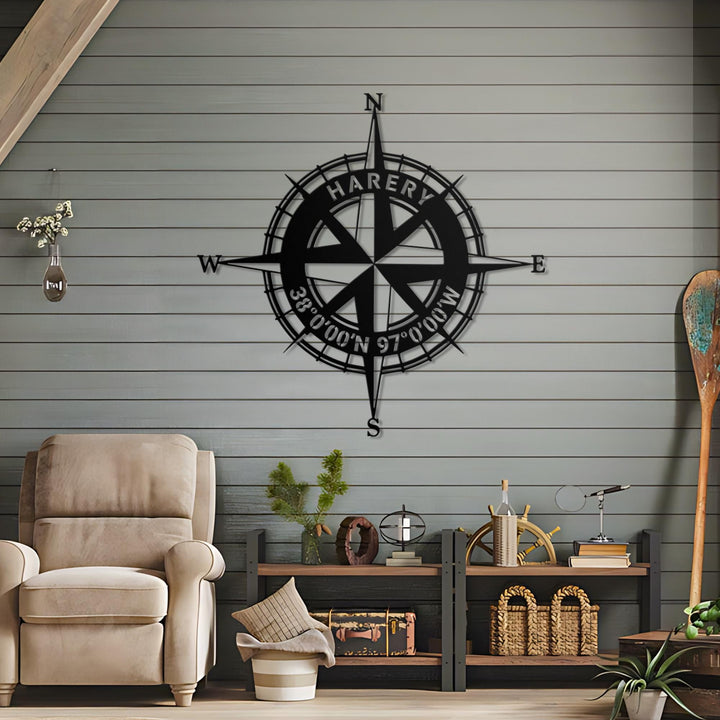 Custom GPS Anchor Compass Metal Wall Art LED Light Personalized Coordinates Sign Home Decor Nautical Decoration Housewarming Birthday Xmas