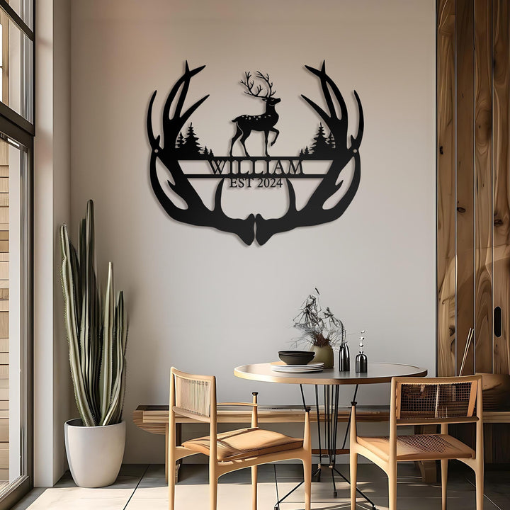 Custom Reindeer Antler Metal LED Sign, Hunter Gift, Elk Deer Camp Sign, Wedding gifts for man, Personalized Deer Sign, Father's Day Gift
