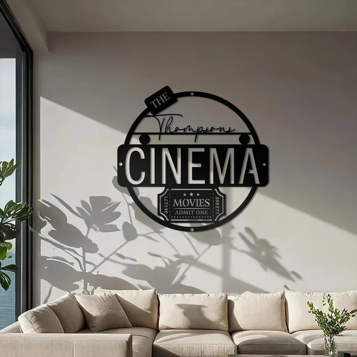 Personalized LED Family Name Cinema Metal Sign | Light up Home Theater Wall Art Housewarming Gift | Door Hanger | Wedding Gift | Theatre Art