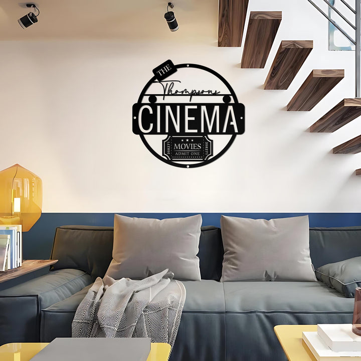 Personalized LED Family Name Cinema Metal Sign | Light up Home Theater Wall Art Housewarming Gift | Door Hanger | Wedding Gift | Theatre Art