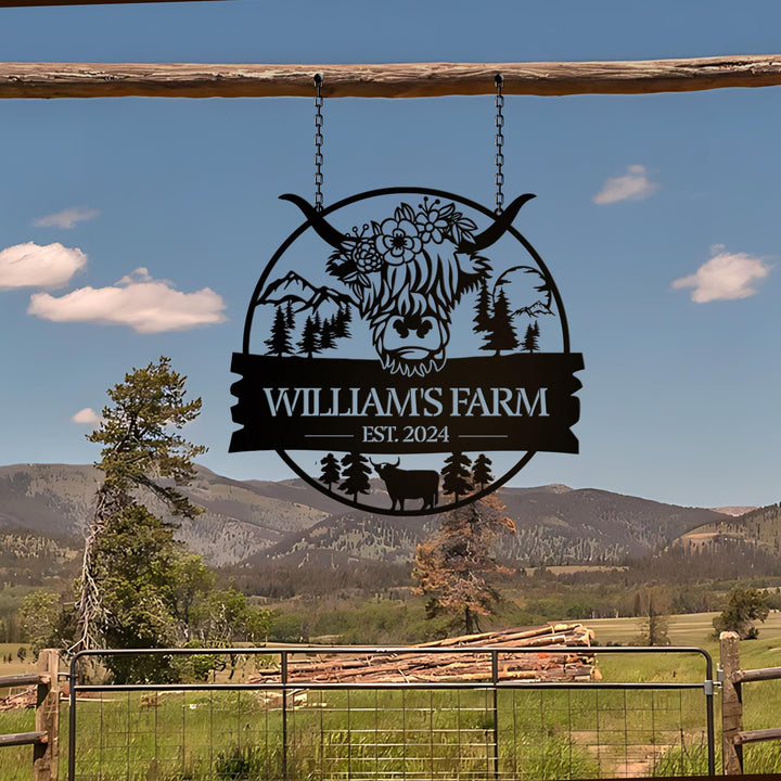 Custom Highland Cow Metal Sign,Highland Cow Metal Wall Art,Personalized Highland Cow Farm Welcome Sign,Farmhouse Decor,Cow Door Hanger Sign