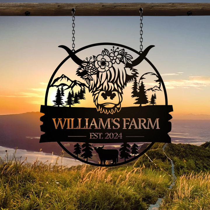 Custom Highland Cow Metal Sign,Highland Cow Metal Wall Art,Personalized Highland Cow Farm Welcome Sign,Farmhouse Decor,Cow Door Hanger Sign