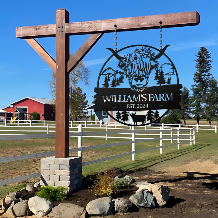 Custom Highland Cow Metal Sign,Highland Cow Metal Wall Art,Personalized Highland Cow Farm Welcome Sign,Farmhouse Decor,Cow Door Hanger Sign