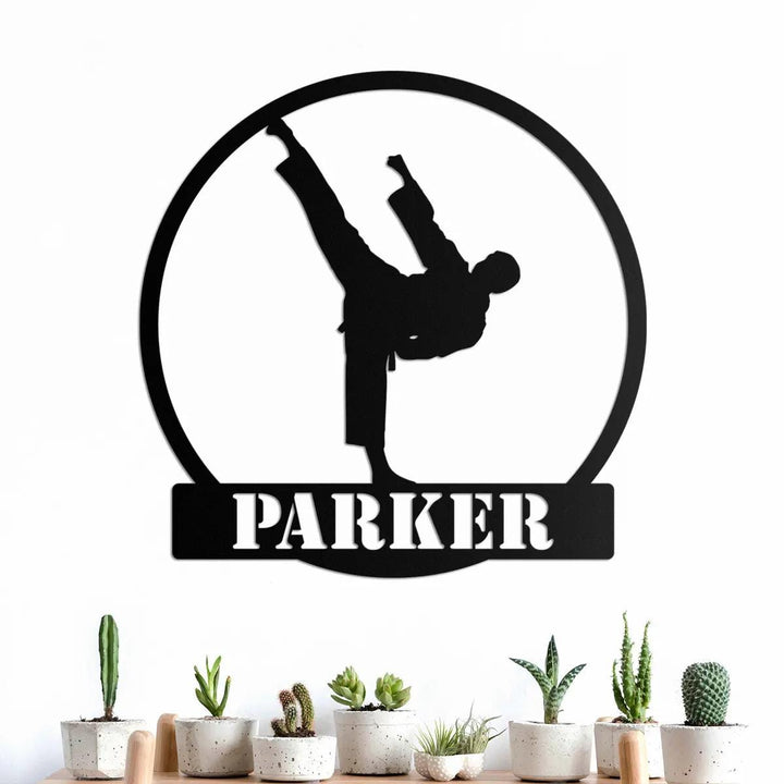 Custom Boy Taekwondo Arts Metal Wall Art with LED Light Personalized Kid Tae Kwon Do Martial Name Sign Home, Room Decor, Xmas Gift For Son