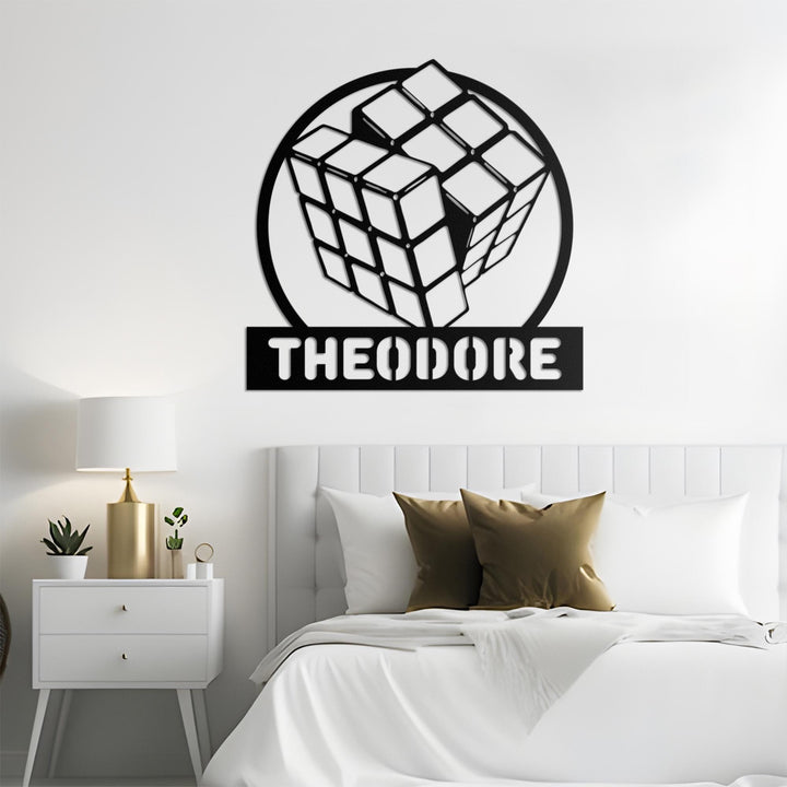 Custom Rubik's Cube Metal Wall Art LED Light, Personalized Rubiks Cube Name Sign, Home Decor Puzzle Cube, Game Room Decor, Xmas Kids Gift