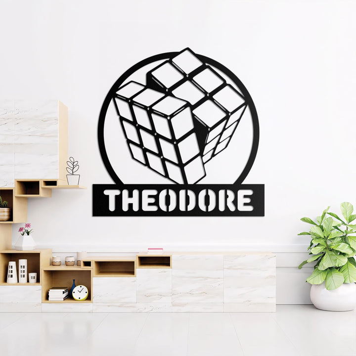 Custom Rubik's Cube Metal Wall Art LED Light, Personalized Rubiks Cube Name Sign, Home Decor Puzzle Cube, Game Room Decor, Xmas Kids Gift