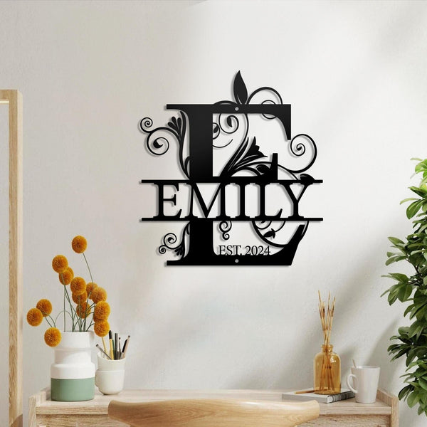 Personalized Family Name Metal LED Sign, Custom Metal Monogram Split Initial Letter Last Name Wall Art Decor, Wedding gift Housewarming Gift