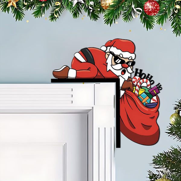 Santa Door Corner Sign, Wooden Santa Door Topper, Christmas Door Decor, Holiday Door Corner, Christmas Door Trim, Door Sitter Family Gift