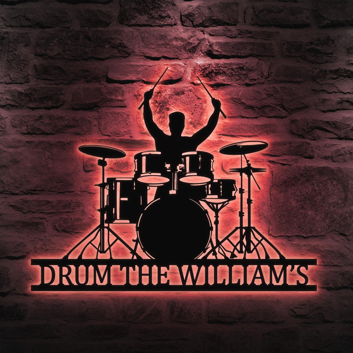 Drum Metal Wall Art With LED Lights, Custom Drummer Metal Signs, Drum Neon Metal Wall Decor, Drummer Neon Wall Hanging, Drummer Gifts.