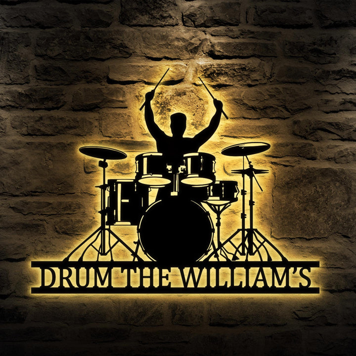 Drum Metal Wall Art With LED Lights, Custom Drummer Metal Signs, Drum Neon Metal Wall Decor, Drummer Neon Wall Hanging, Drummer Gifts.