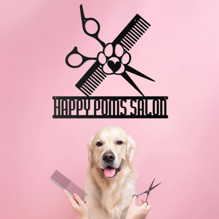 Custom Dog Grooming Hair Salon Metal Wall Art LED Light Personalized Groomer Name Sign Home Decor Pet Grooming Decoration Christmas Gift
