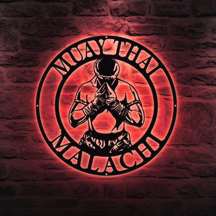 Personalized Muay Thai Metal Wall Art LED Light, Muay Thai Metal Sign Wall Decor, Martial Arts Metal Sign, Home Room Metal Light Wall Decor